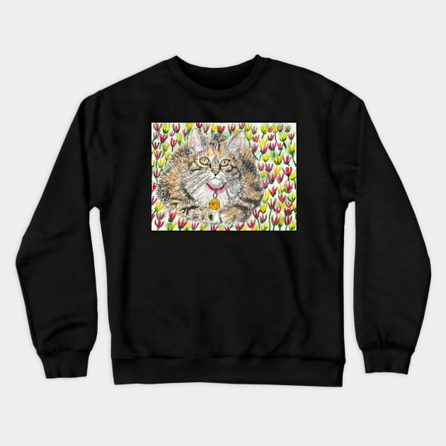 Cute cat tulips art painting Crewneck Sweatshirt by SamsArtworks